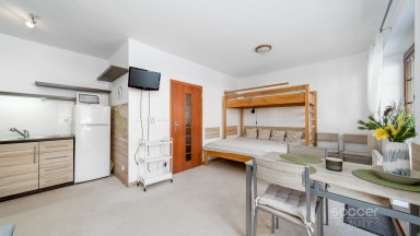 Z obýváku přímo na sjezdovku! Stylový apartmán 1+kk s terasou a parkováním – Prkenný Důl